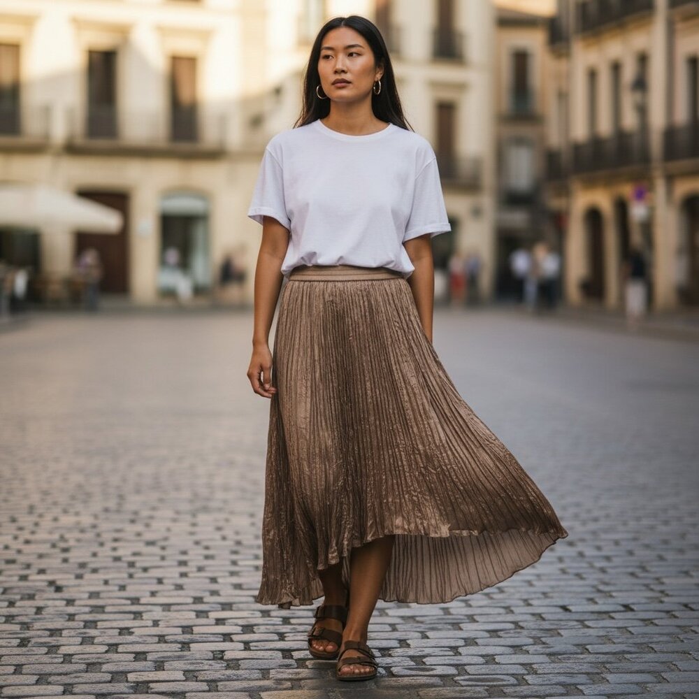 Anthropologie Current Air NWT Pleated Crinkle Satin High Low Midi Maxi Skirt S